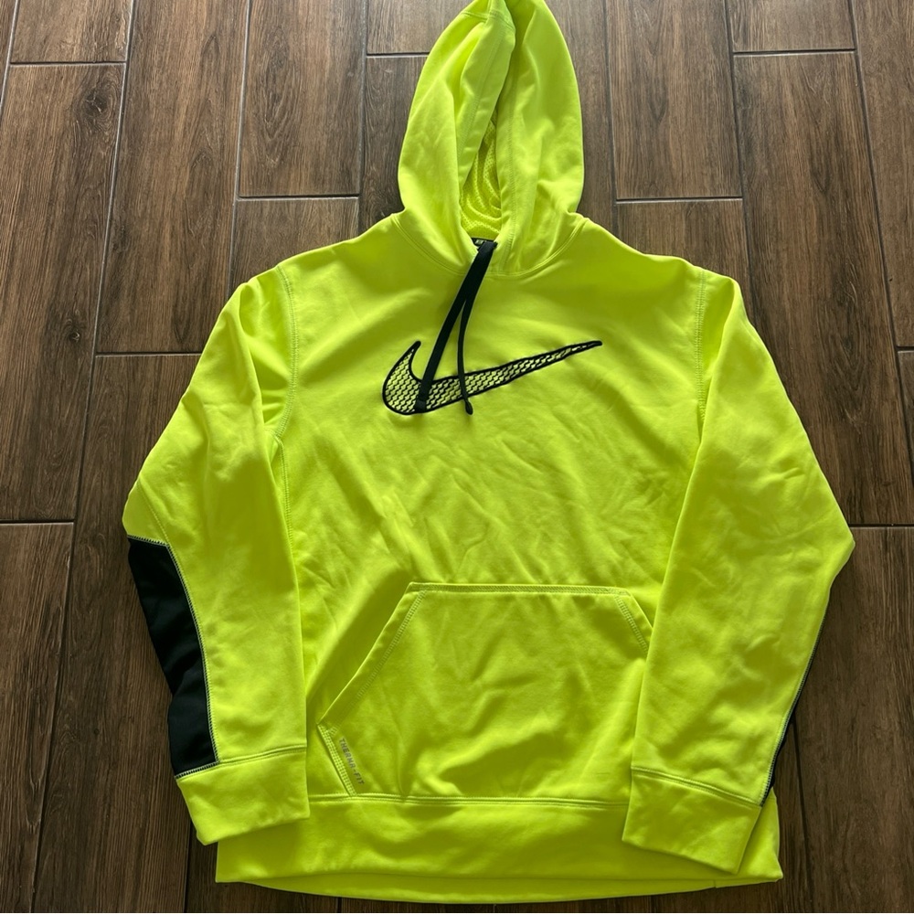 Nike Neon Yellow Therma-Fit Hoodie Pullover Sweatshirt - Men's Medium